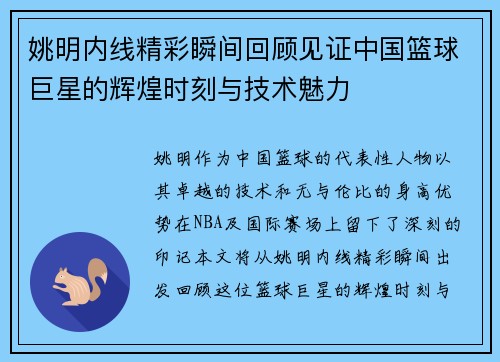 姚明内线精彩瞬间回顾见证中国篮球巨星的辉煌时刻与技术魅力