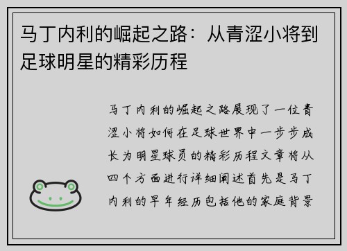 马丁内利的崛起之路：从青涩小将到足球明星的精彩历程